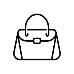 A simple line drawing of a handbag with a handle and a clasp in the center of the bag design