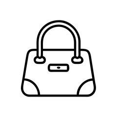 Illustration of a handbag with a handle and a clasp in the center in a simple line drawing style