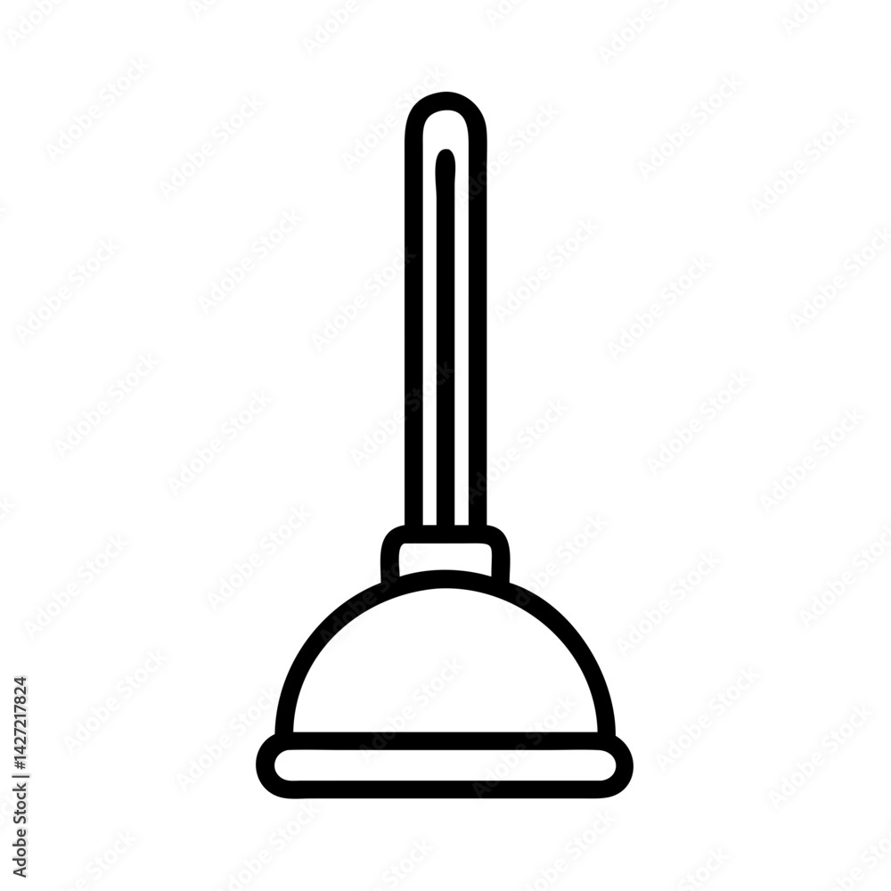 Poster a simple line drawing of a plunger with a black outline and a white background in a minimalist style