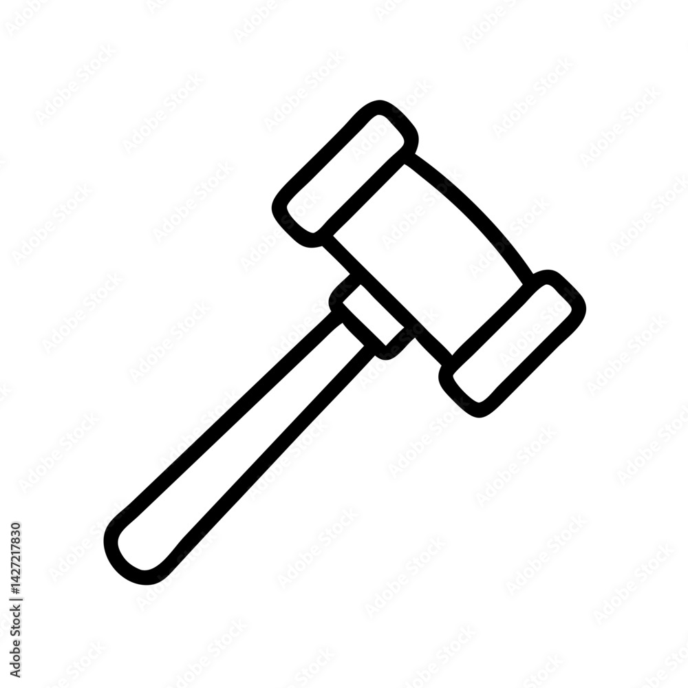 Poster illustration of a black outline gavel with a rectangular head and handle on a white background image