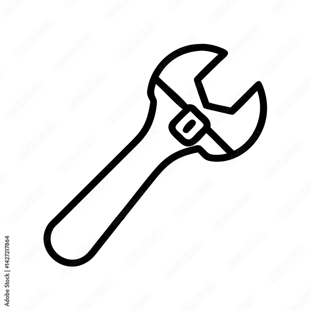 Aufkleber a simple line drawing of an adjustable wrench tool with a black outline on a white background image