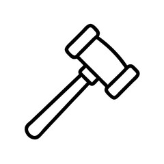 Illustration of a black outline gavel with a rectangular head and handle on a white background image