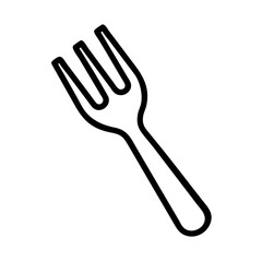 Illustration of a simple black outline of a fork with three tines on a plain white background image