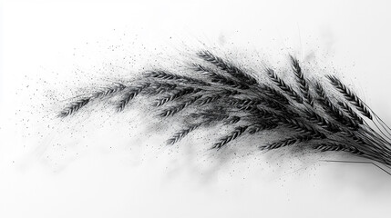 Abstract black wheat stalks with dust particles.