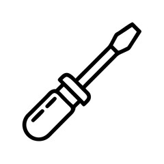 Illustration of a flat head screwdriver with a black outline on a white background, tool icon style