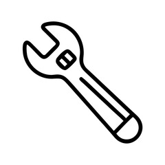 Illustration of a wrench tool with an adjustable jaw and a thick outline on a white background image