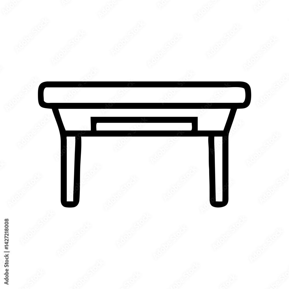 Aufkleber illustration of a simple desk with a drawer and four legs in a minimalist outline style design forma