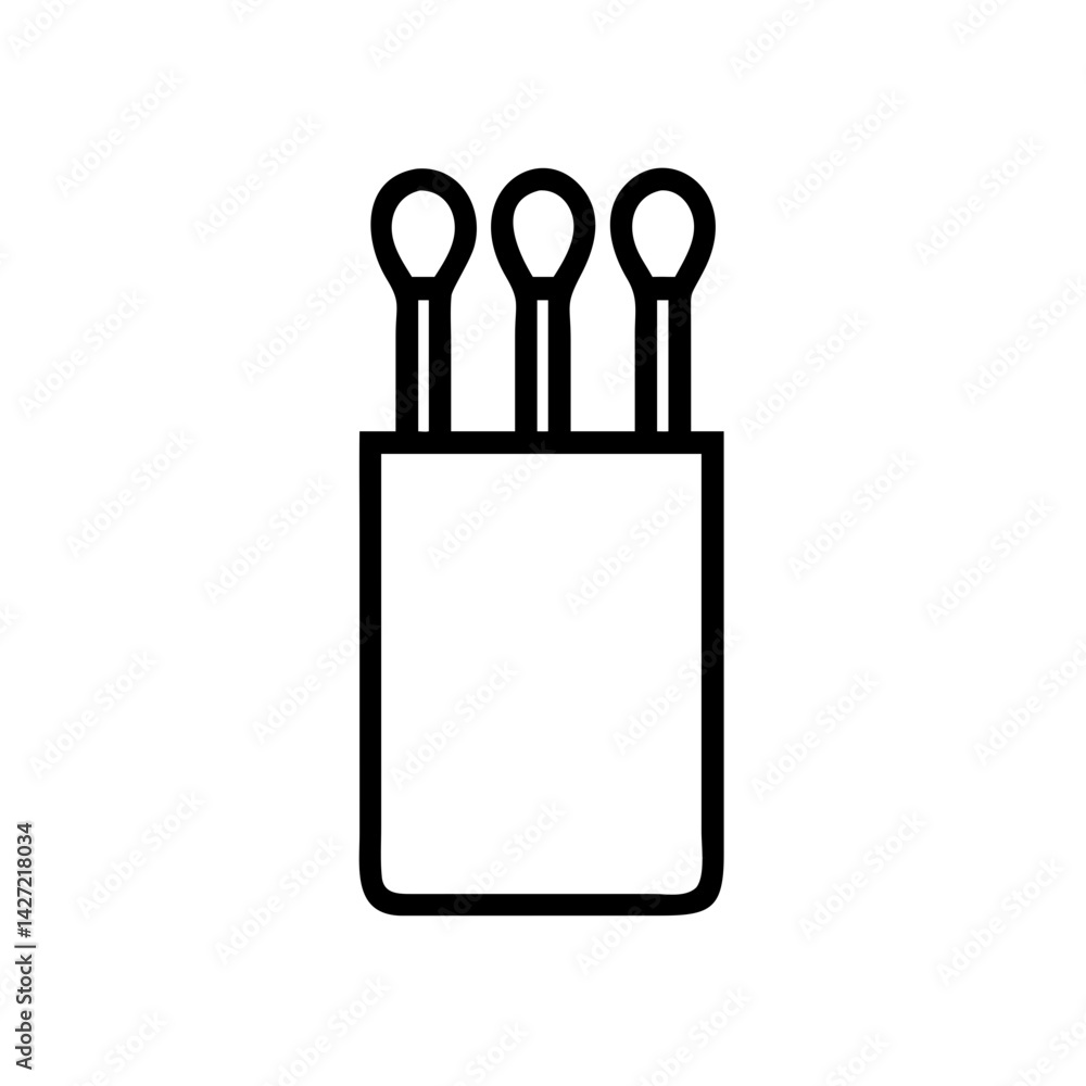 Poster three matches standing upright in a rectangular box with rounded corners in a simple line drawing st