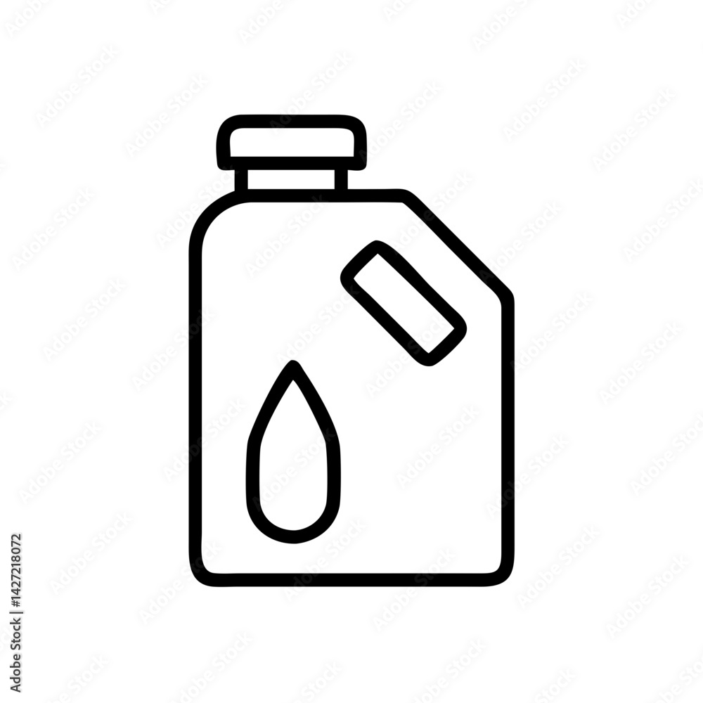 Poster outline drawing of a rectangular jug with a handle and a teardrop shape on the side of the container