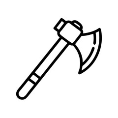 Illustration of a single bladed axe with a wooden handle in a simple black outline design style image