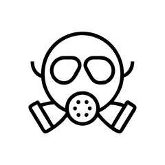 Illustration of a gas mask with a round face and rectangular filters in black outline style drawing