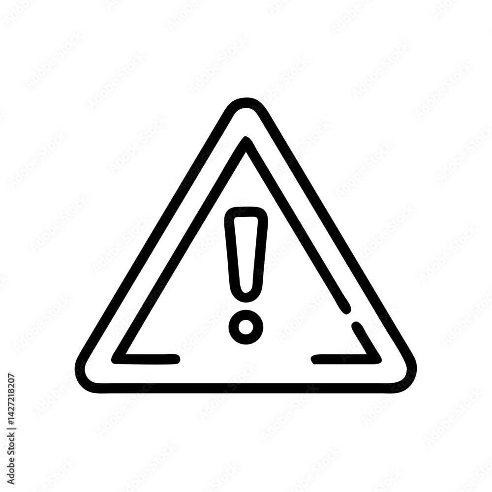 Poster a simple line drawing of a triangular warning sign with an exclamation point inside the triangle sha