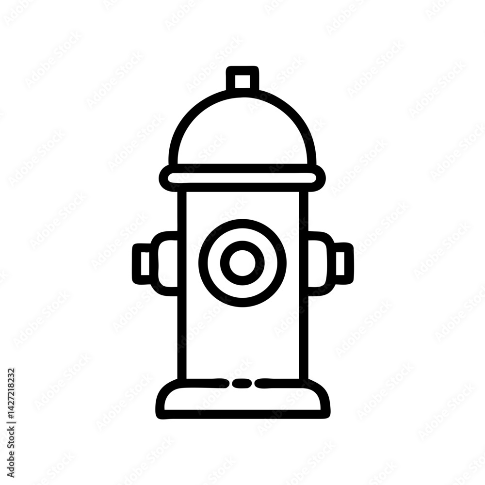 Poster simple line drawing of a fire hydrant with a rounded top and two side nozzles in black outline style