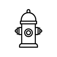 Illustration of a black outline fire hydrant with a rounded top and side spouts on a white background