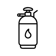 Illustration of a cleaning solution bottle with a pump and a droplet symbol in black outline style