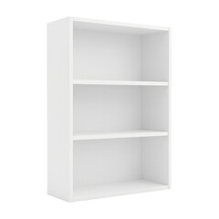 Isolated modern angular white bookcase for minimalist interiors