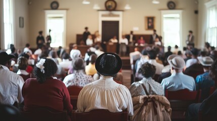 Obraz premium Historic courtroom scene, filled with spectators.
