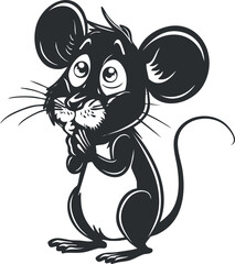 A cute cartoon mouse with big ears and an expressive face, showing a cheerful demeanor.