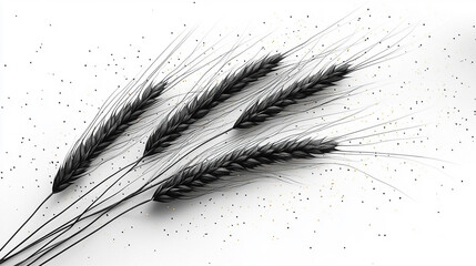 Black wheat ears against a white background with speckles.