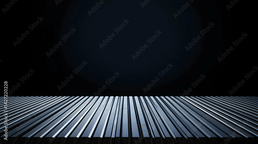 Poster dark studio platform with illuminated light and geometric pattern