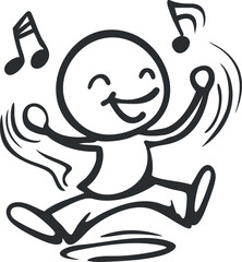 A cheerful cartoon character dancing joyfully to music with a big smile and lively movement.