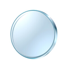 Mirror &ndash; A 3D glass mirror, round and sleek, transparent with a smooth polished reflective surface, soft glowing edges, white background, icon illustration. Generative AI