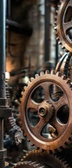 Obraz premium Rusty Gears Industrial Revolution Machinery CloseUp.