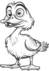 Cartoon duck character with large eyes and a playful expression in lineart style.