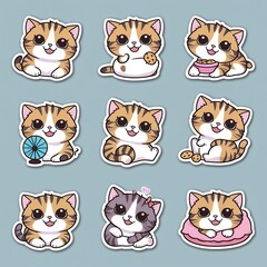 Fototapeta premium set of funny cat stickers