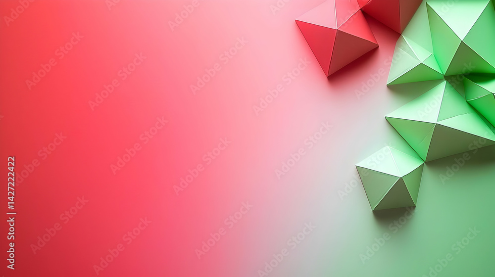 Poster abstract geometric shapes in red and green gradient background