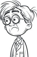 A quirky cartoon character with glasses, portraying a nerdy professor in a humorous style.