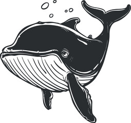 A detailed illustration of a whale swimming gracefully in the ocean.