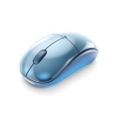 Mouse &ndash; A 3D glass computer mouse, sleek and rounded, smooth glossy texture, transparent body, soft reflections, white background, icon-style illustration. Generative AI