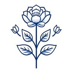 Elegant Navy Blue Floral Illustration Photo With Delicate Leaves And Detailed Petals Isolated