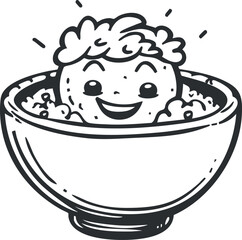 A cheerful cartoon character enjoying popcorn in a bowl representing fun and leisure.