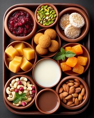 Rustic Wooden Tray with Assorted Sweet Treats and Nuts