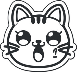 A cute cartoon cat face with big eyes and a playful expression, perfect for stickers.