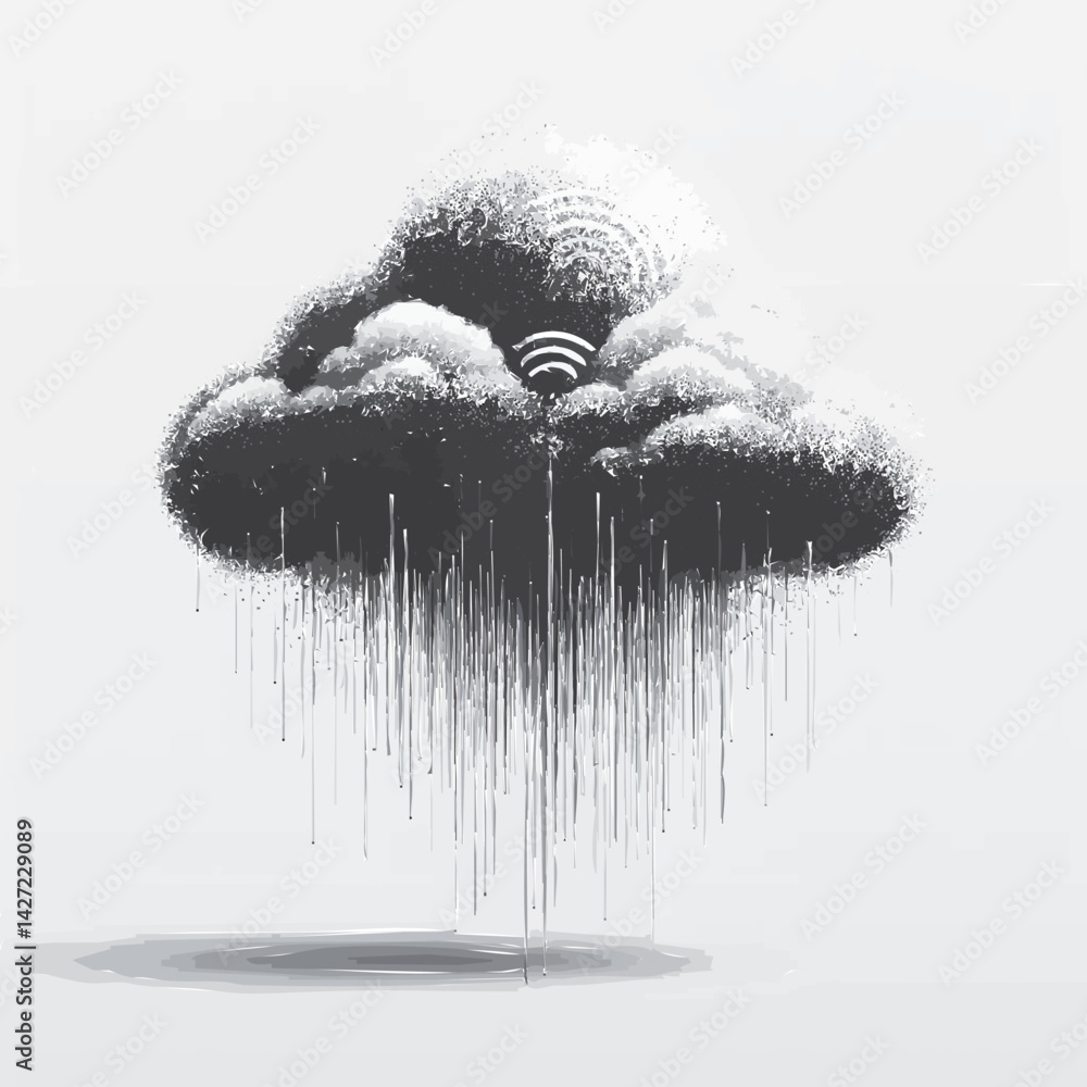 Poster digital rain cloud network data storage wifi server computing