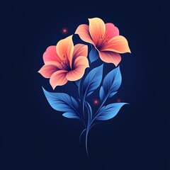 Elegant Photo Of Two Blooming Flowers With Gradient Petals And Blue Leaves