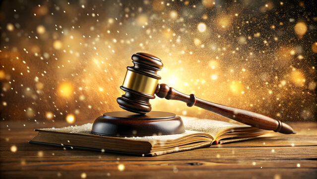 Law and Knowledge, Gavel on Open Book with Glowing Lights, law day