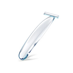 Razor – A 3D glass razor, smooth and minimal, transparent with a sleek glossy surface, soft reflections, white background, icon-style illustration. Generative AI