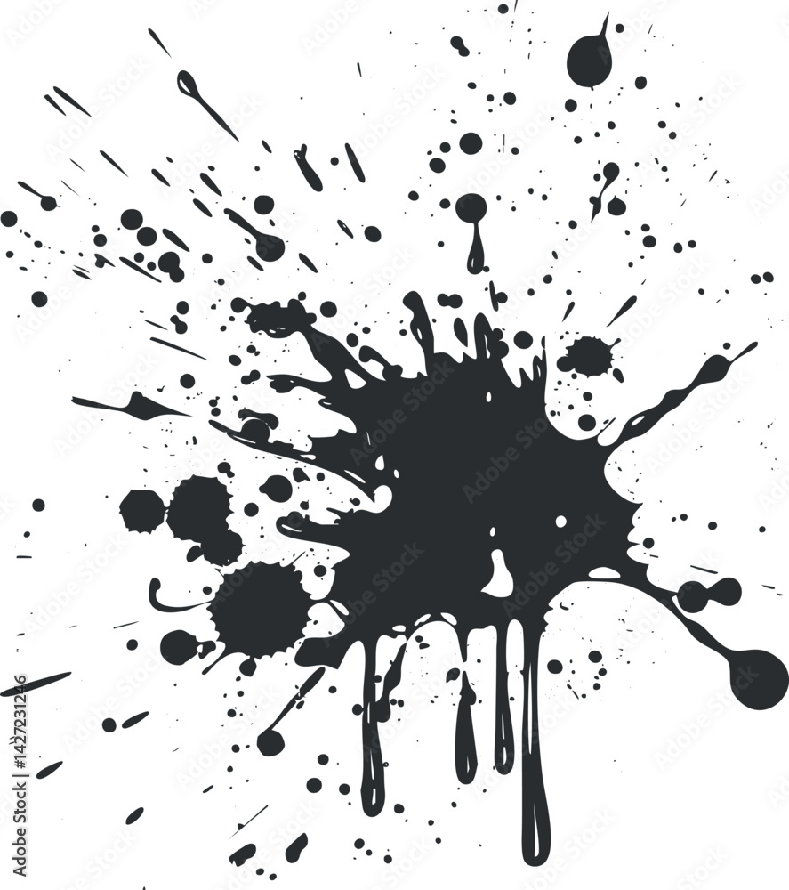 Poster a dynamic black ink splash creating an abstract design suitable for artistic backgrounds.