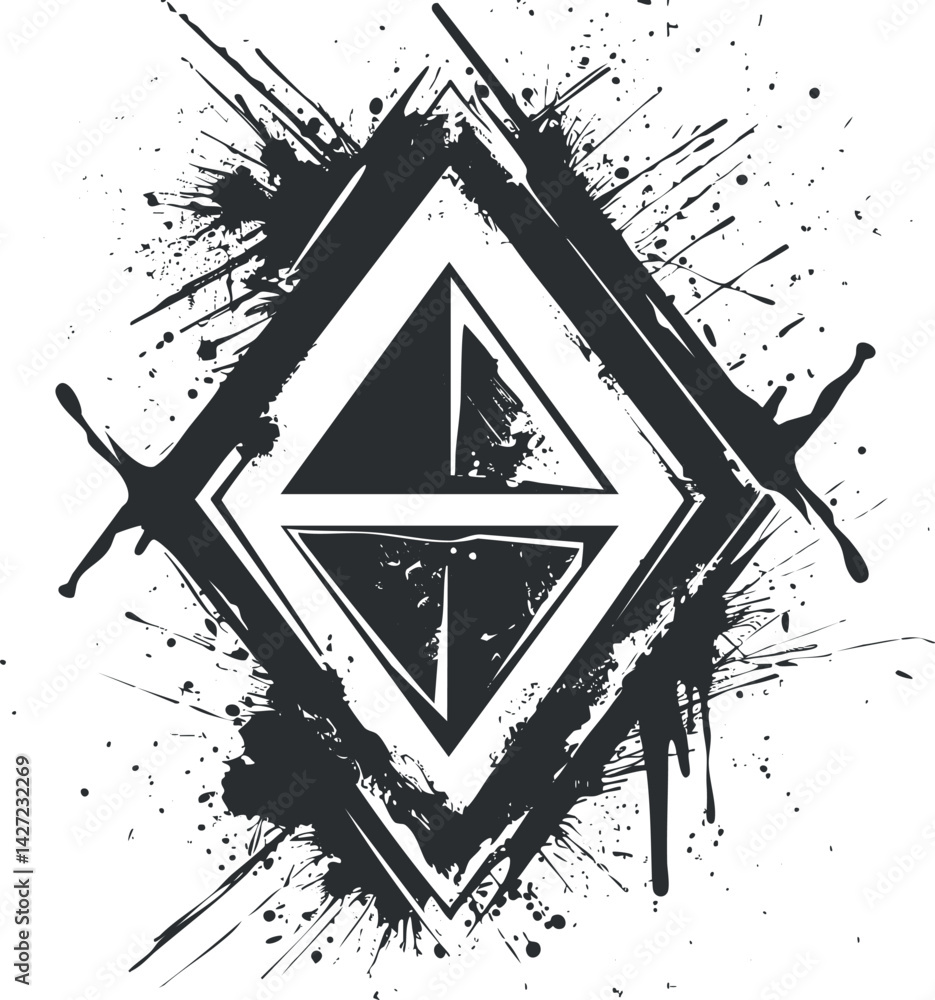 Aufkleber an abstract geometric design featuring a dynamic splash effect in black and white.