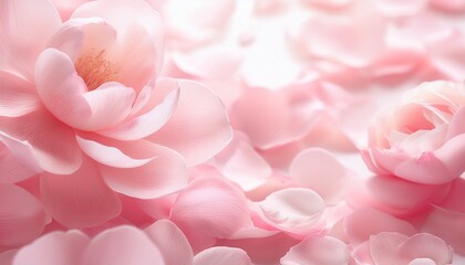 soft pink floral background with gentle petals and subtle light