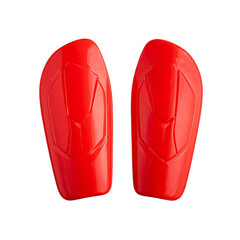 Isolated pair of red soccer shin guards for protection on the field