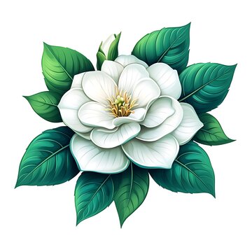 white magnolia flower with green leaves clip art preview