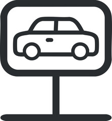 A simple graphic representation of a car on a sign, symbolizing transportation and advertising.