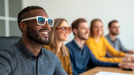 Fototapeta premium Embracing Diversity in the Workplace: A Group of Professionals Engaging in Collaborative Discussions