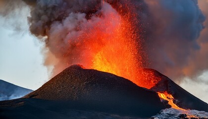a volcano erupting with lava flowing down its sides