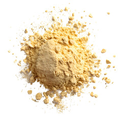 Yellow maca organic powder scattered isolated on white, top view --v 7.0